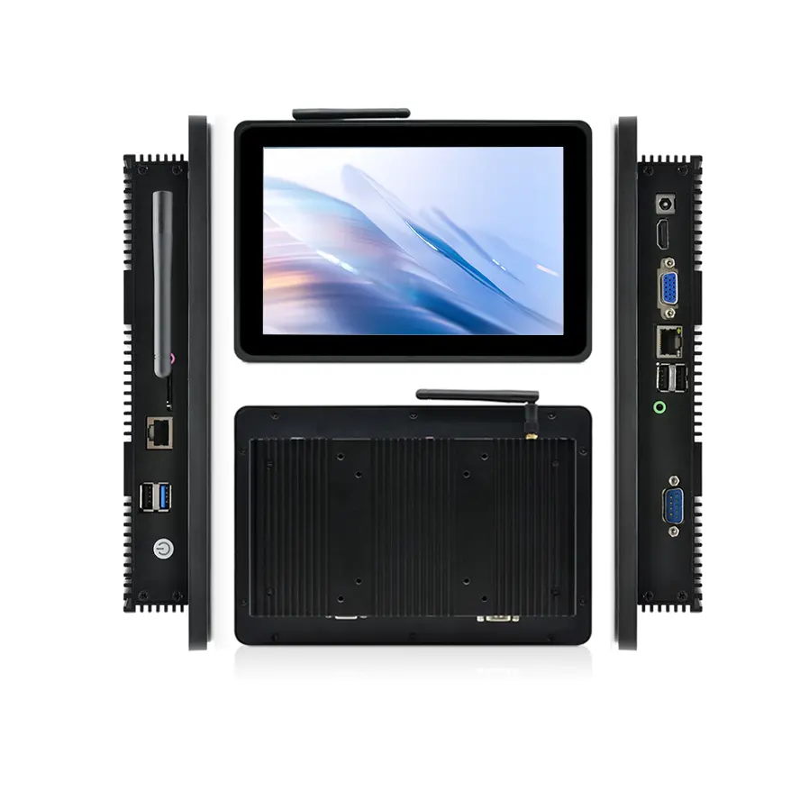 Ip65waterproof HD เต็มจอ LCD แบบแบนแบนฝังอยู่ที่ IPS หน้าจอแบบ capacitive ไร้พัดลมลินุกซ์อุตสาหกรรมคอมพิวเตอร์แผงสัมผัสแบบออลอินวัน