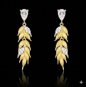 Exquisitos Pendientes Colgantes de Hoja con Degradado de Lujo, Elaborados en Tono de Oro de 10k con Circonita Brillante de Corte Marquesa para Mujer - Product Image 1
