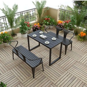 Set Moderno di Tavolo e Sedie da Esterno per Patio, Terrazza e Giardino, Tavolo Lungo in Plastica e Legno per Riunioni all'Aperto - Product Image 4