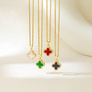 The Douyin hit four-leaf clover <strong>necklace</strong> with full diamonds, featuring <strong>a</strong> black and white double-sided design, and <strong>a</strong> popular 18k - Product Image 1