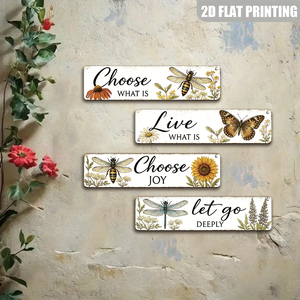 Letrero Metálico Largo y Plano con Diseño Floral e Insectos, Impresión 2D, Frase Inspiradora, Decoración Botánica para Pared, Ideal para Casa de Campo, Jardín, Porche - Product Image 2
