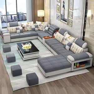 Sofá Esquinero en Forma de L de 7 Plazas, Diseño Moderno 2026, con Mesa Lateral USB y Estantería, Sofá con Altavoces - Product Image 2