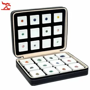 Boîte de rangement haut de gamme en similicuir noir pour pierres précieuses, étui de voyage pour diamants, porte-bijoux avec boîte à gemmes portable - Product Image 6