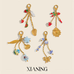 <span class=keywords><strong>Tarte</strong></span> aux fruits <span class=keywords><strong>à</strong></span> la mode avec porte-clés en acier inoxydable dégoulinant d'huile en céramique de fraise, plaqué or 18 carats, personnalisé - Product Image 1