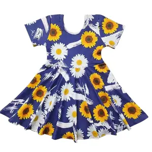 2-12 year old Girls Dress Girls European Sunflower Print Short sleeved summer baby Girls Skirt knee-length rotating dress