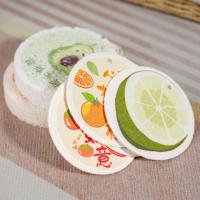 Éponge de cuisine ronde imprimée compressée en pulpe de bois naturelle, tampon de nettoyage en loofah pour évier de cuisine et salle de bain – Meilleure vente
