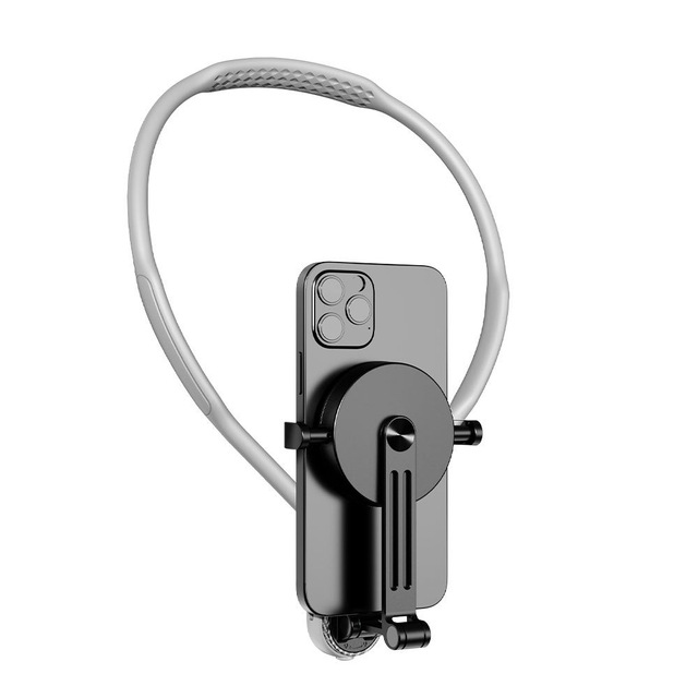 2 1 Clamp Paste Neck Collar Folding Mini Portable Mobile Magnetic Stand Waterproof Durable Silica+PC 4-6.5 Inch Mobile Phone