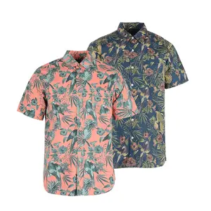 Hot selling funny poplin cotton flower birds pattern man's summer clothing fashion shirt hawaii