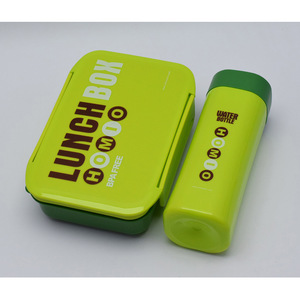 <b>Lunch</b> Box And Water Bottle <b>Set</b> Blue Bpa Free Rectangle Plastic With Lid For Students - Product Image 2