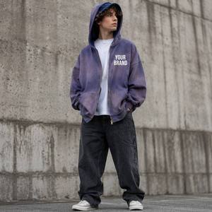 Fabricante de Ropa, Sudaderas con Cierre para Hombre, Estilo Y2K Grunge, Lavado Ácido, Color Morado, Felpa de Algodón Grueso, Personalizadas al por Mayor - Product Image 2