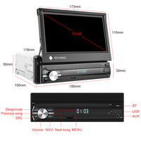(Stock en la UE) Podofo 2+64G 1 Din Radio para Coche Android Pantalla Táctil Retráctil de 7" Navegación GPS Wifi BT RDS AUX DVR Estéreo para Automóvil