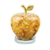 Ornement pomme en cristal de quartz transparent avec feuilles d'or, best-seller transfrontalier, cadeau de Noël créatif, boîte cadeau décorative
