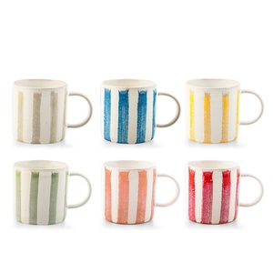 Modern Ceramic <b>Mug</b> Set 380Cc Assorted Colors Striped Design Dishwasher & Microwave Safe for Everyday Use - Product Image 1