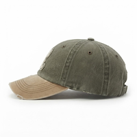 Casquette de baseball délavée bicolore olive kaki, 6 panneaux, visière incurvée, non structurée, style Dad Cap, avec patch appliqué
