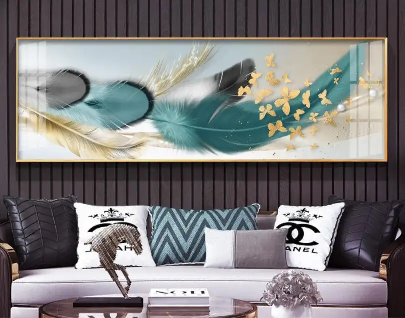 Modern light luxury abstract feather golden butterfly decorative painting wall paintings canvas art