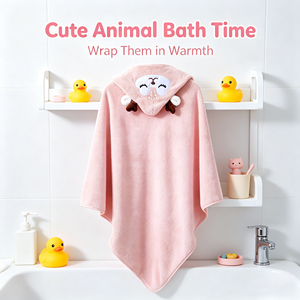 Toalla y Bata de Baño para Bebés de Coral Fleece con Diseño de Animales de Dibujos Animados para Uso en el Baño - Product Image 6