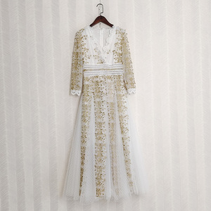 <span class=keywords><strong>Robe</strong></span> longue en maille à <span class=keywords><strong>pois</strong></span> pour femmes, nouvelle collection printemps 2023, col en v, broderie Lurex, manches 3/4, maille blanche et <span class=keywords><strong>rouge</strong></span> - Product Image 6