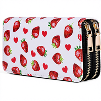 Dompet Wanita Fashion Terlaris, Panjang, Kapasitas Besar, 2 Resleting, PU Mutiara Buah Putih, Tempat Kartu Kredit, Merek Terkenal