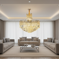 Lustre LED moderne de luxe doré pour intérieur, avec cristaux, angle de faisceau 360°, élégant luminaire suspendu pour salon, en fer