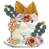 Feuilles de palmier et de ginkgo décoratives en papier écologique blanc doré pour gâteaux de Noël et d'anniversaire, vente en gros, assortiment de pièces