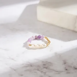 Vente en gros de bagues en perles d'eau douce naturelles + mica violet, bijoux en pierres naturelles, bagues en argent sterling 925, bijoux plaqués or pour femmes - Product Image 3