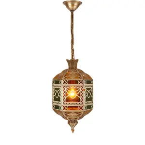ثريا LED من الزجاج الملون بطراز حديث إضاءة داخلية ثريا نحاسية بتصميم عربي إسلامي زخرفي من جنوب شرق آسيا