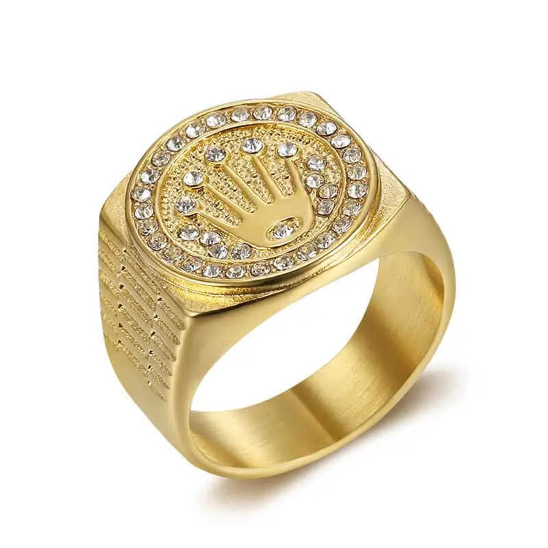 Модное мужское кольцо с кристаллами и бриллиантами в европейском и американском стиле, в стиле хип-хоп, для ночного клуба, кольцо на палец из нержавеющей стали с короной