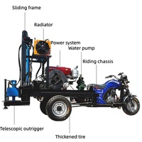 Tricycle à trois roues avec équipement de forage rotatif pour puits d'eau, pompe à moteur diesel, profondeur 200 m, pour usage agricole, Côte d'Ivoire