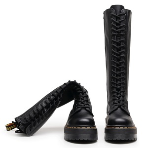 Knee-High <b>Boots</b> Women Genuine Leather Lace-Up Round Toe Flat Heel Anti-Slippery Rubber Outsole All Seasons Solid Color Wholesale - Product Image 4