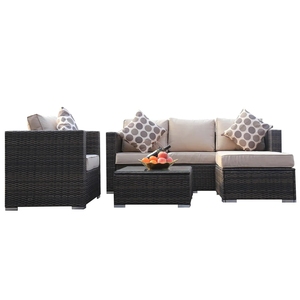 4 Stuks Gegarandeerde Kwaliteit Juiste Prijs Gemakkelijk Schoon Te Maken Outdoor Rotan Sofa Set Rieten Hoekbank En Salontafel Meubels