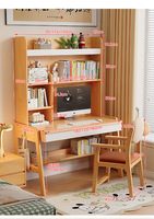 Table d'étude réglable pour enfants en bois massif, bureau simple avec étagère, bureau intégré pour l'utilisation d'un ordinateur