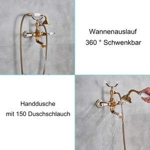 <span class=keywords><strong>Robinet</strong></span> <span class=keywords><strong>de</strong></span> bain avec douchette, tête <span class=keywords><strong>de</strong></span> douche murale en laiton, deux poignées en céramique, design vintage nostalgique - Product Image 5