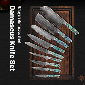 3.5 pouces classique damas Kiritsuke ensemble de couteaux d'office en acier VG-10 véritable coquille d'ormeau poignée en résine boucher de chef professionnel - Product Image 3