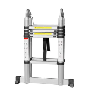 Escada telescópica dobrável em alumínio, escada telescópica multiposições com barra de suporte