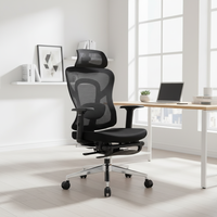 Chaise de bureau ergonomique moderne pivotante avec repose-pieds, support lombaire inclinable, appui-tête réglable, en maille de nylon de luxe