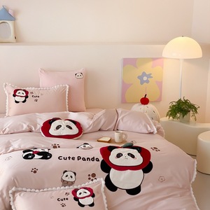 Cartoon Embroidery Comforter Duvet Cover 100S Cotton Bed <strong>Sheet</strong> Pink Pillow case Home Textile Kids Bedding Set - Product Image 4