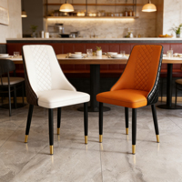Chaise de salle à manger moderne en métal et cuir de style nordique, design minimaliste pour hôtels et restaurants de luxe, prix d'usine