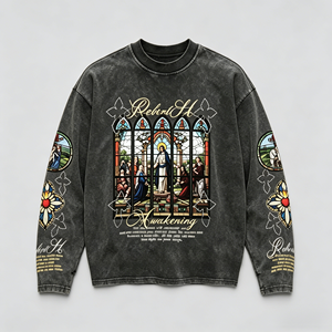 Camiseta Personalizada <span class=keywords><strong>de</strong></span> Estilo Urbano con Estampado Religioso para <span class=keywords><strong>Hombre</strong></span>, Manga Larga, Cuello Redondo, Sudadera Otoñal - Product Image 1