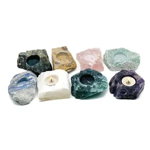 Natural crystal craft natural Amethyst cluster flower raw stone candle holder for decoration