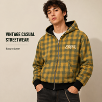 Blousons à capuche zippés vintage à carreaux pour hommes, avec strass, coupe décontractée, vêtements d'extérieur, logo personnalisé, streetwear, crop hoodie, usine OEM