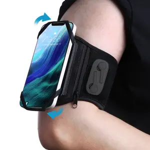 2 in 1 Wristband Armband Silicone Strap Phone Holder Arm for Running Gym Phone Case with Zipper Pocket and Card Lining