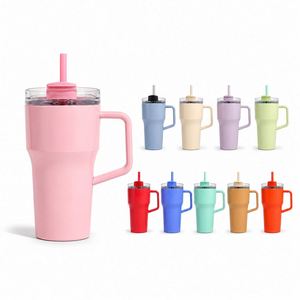 Vaso de Plástico Personalizado con Logotipo, 20oz, Pared Simple, con Asa y Pajita, Libre de BPA, Reutilizable, para Viajes, Café, Agua, Impresión Serigráfica, Regalos - Product Image 1
