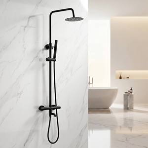 Juego de sistema de ducha termostática redondo negro mate para baño, con grifo de lluvia de <span class=keywords><strong>3</strong></span> funciones para bañera y mezclador de mano. - Product Image 1