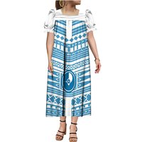 Nouvelle Robe Midi Femme Mumu à Manches Bouffantes, Motif Ethnique Tribal Yap, Vente en Gros Usine, Idéale pour les Vacances, Style Micronésien