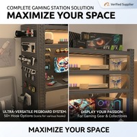 Bureau d'ordinateur E-Sports en métal avec étagère de rangement multi-niveaux réglable en hauteur du sol au plafond - Étagère de bureau DIY pour la maison
