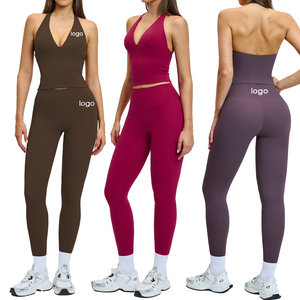 2Pcs Women Backless Workout Sets <strong>2</strong> Piece Yoga Outfits High Waisted Butt Lifting Leggings Halter Sports <strong>Bra</strong> Gym Clothes Tracksuit - Product Image 1
