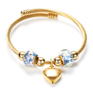 Bracelet en acier inoxydable en forme de cœur, 7 mm, ouvrable, avec perles de coquillages, bijoux unisexes, cadeau - Product Image 2