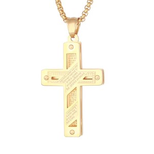 Gran oferta, joyería de escritura cristiana religiosa, colgante de acero inoxidable chapado en oro, collar con colgante de Cruz para mujeres y hombres - Product Image 1