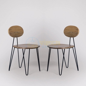 Silla de Madera con Respaldo Redondo Estilo Mid-Century, Patas Metálicas Tipo Hairpin, Mueble de Salón Moderno Industrial, Decoración para el Hogar - Product Image 1