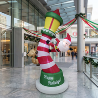 Décoration de Noël gonflable en forme de lampadaire avec Père Noël et rennes grimpant sur un poteau lumineux pour jardin, modèle de décoration de vacances lumineuse